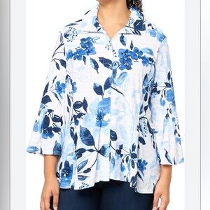 Ali Miles Textured Floral Knit Prairie Boho Tunic Blouse Top Size 1X